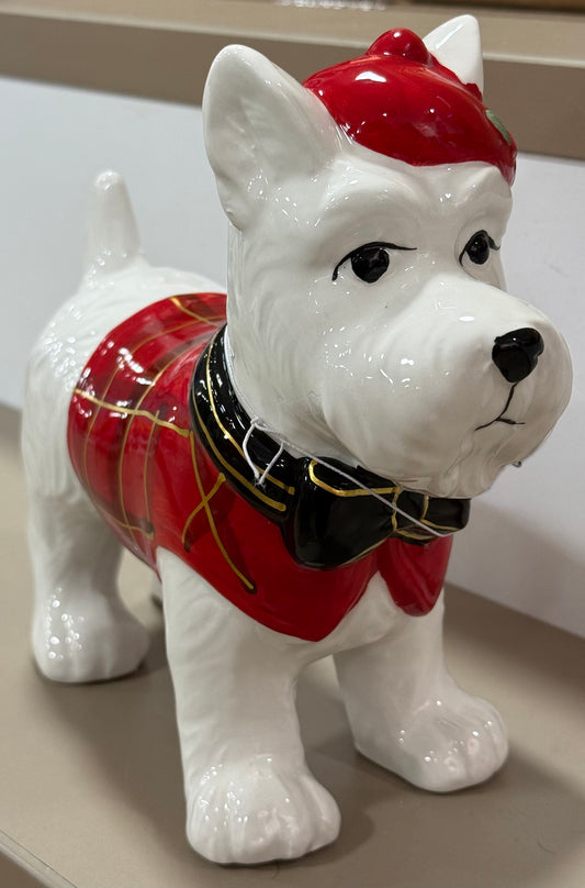 New 7.25x7.5 ceramic Christmas scottie dog terrier decor