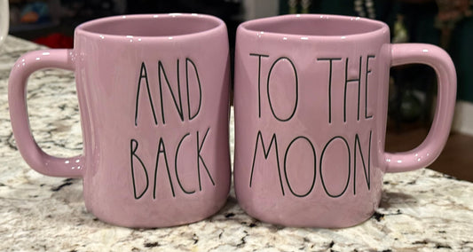 New Rae Dunn purple ceramic coffee mug TO THE MOON AND BACK