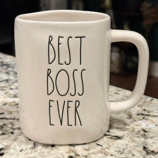 New Rae Dunn white  ceramic coffee mug BEST BOSS EVER
