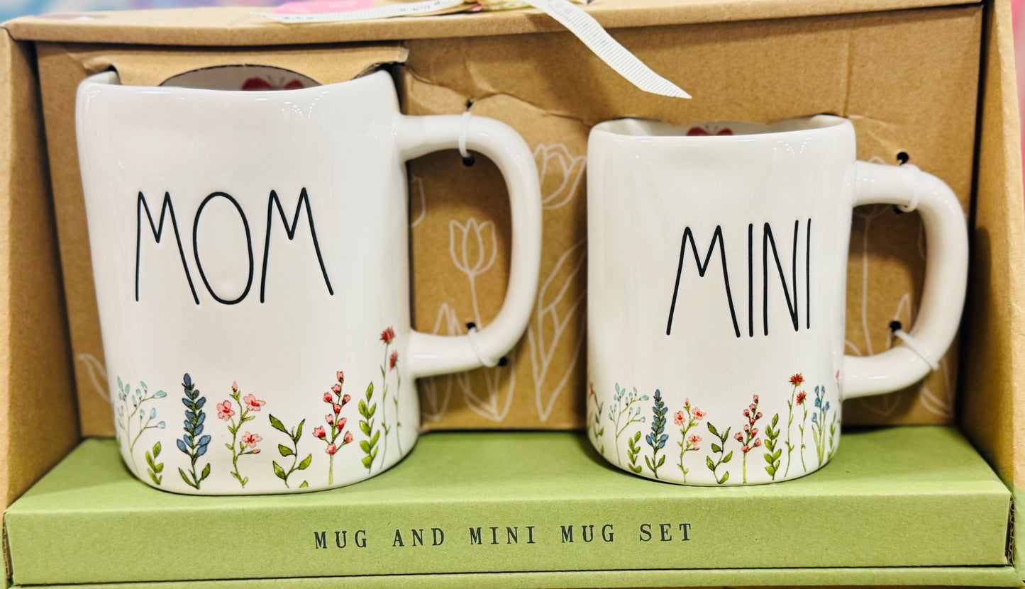 New Rae Dunn floral ceramic mug set MOM & MINI