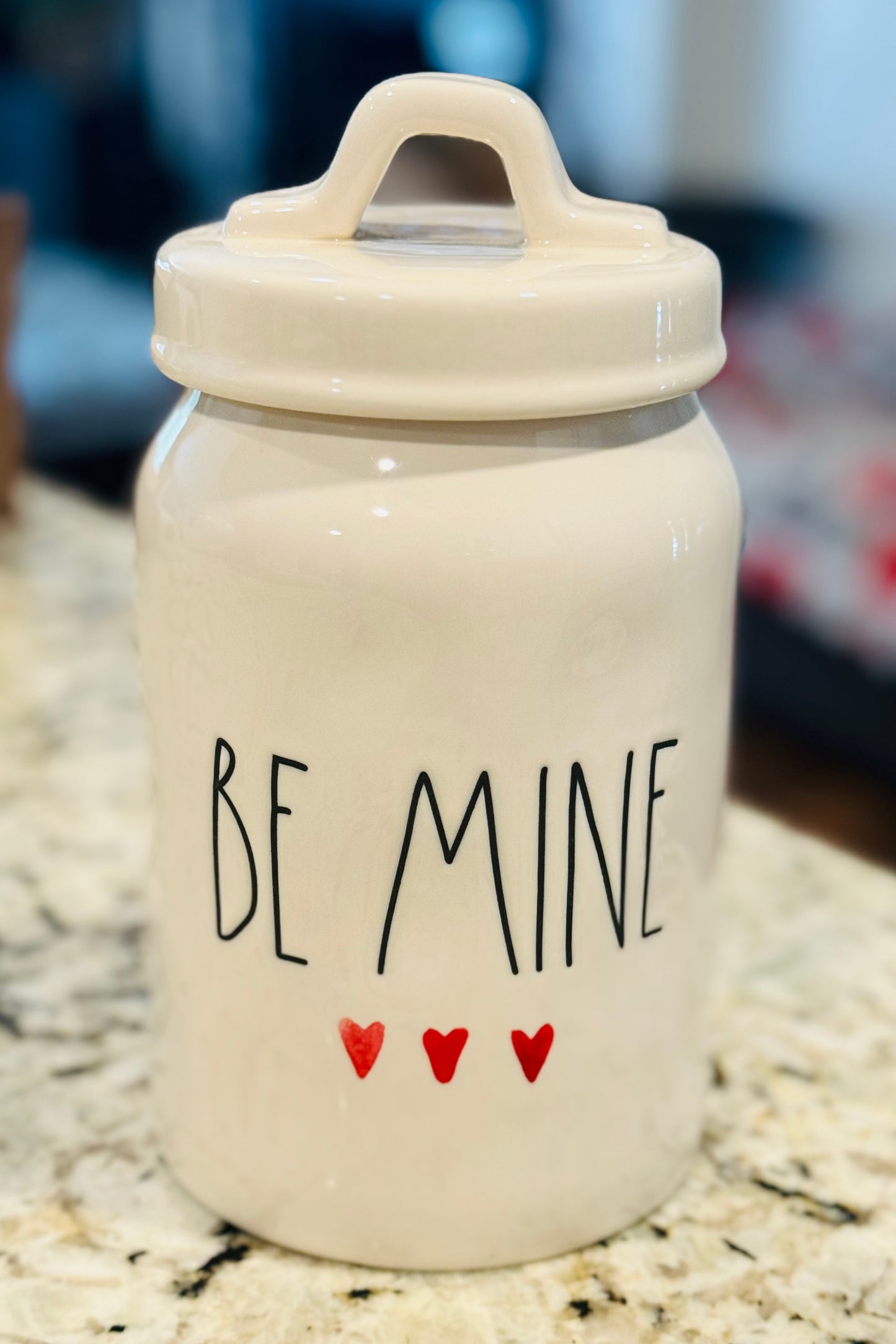 New Rae Dunn white ceramic Valentine’s Day watercolor heart decor canister BE MINE