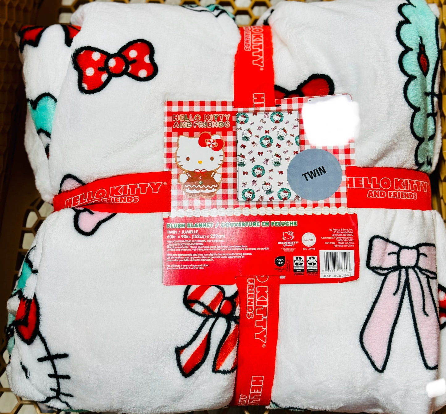 New Hello Kitty white Christmas bow blanket Twin size 60x90