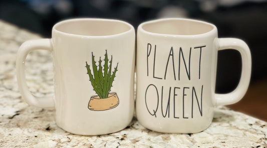 New Rae Dunn white ceramic coffee mug PLANT QUEEN