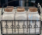 New Rae Dunn white ceramic 6-piece storage spice jar set with metal basket