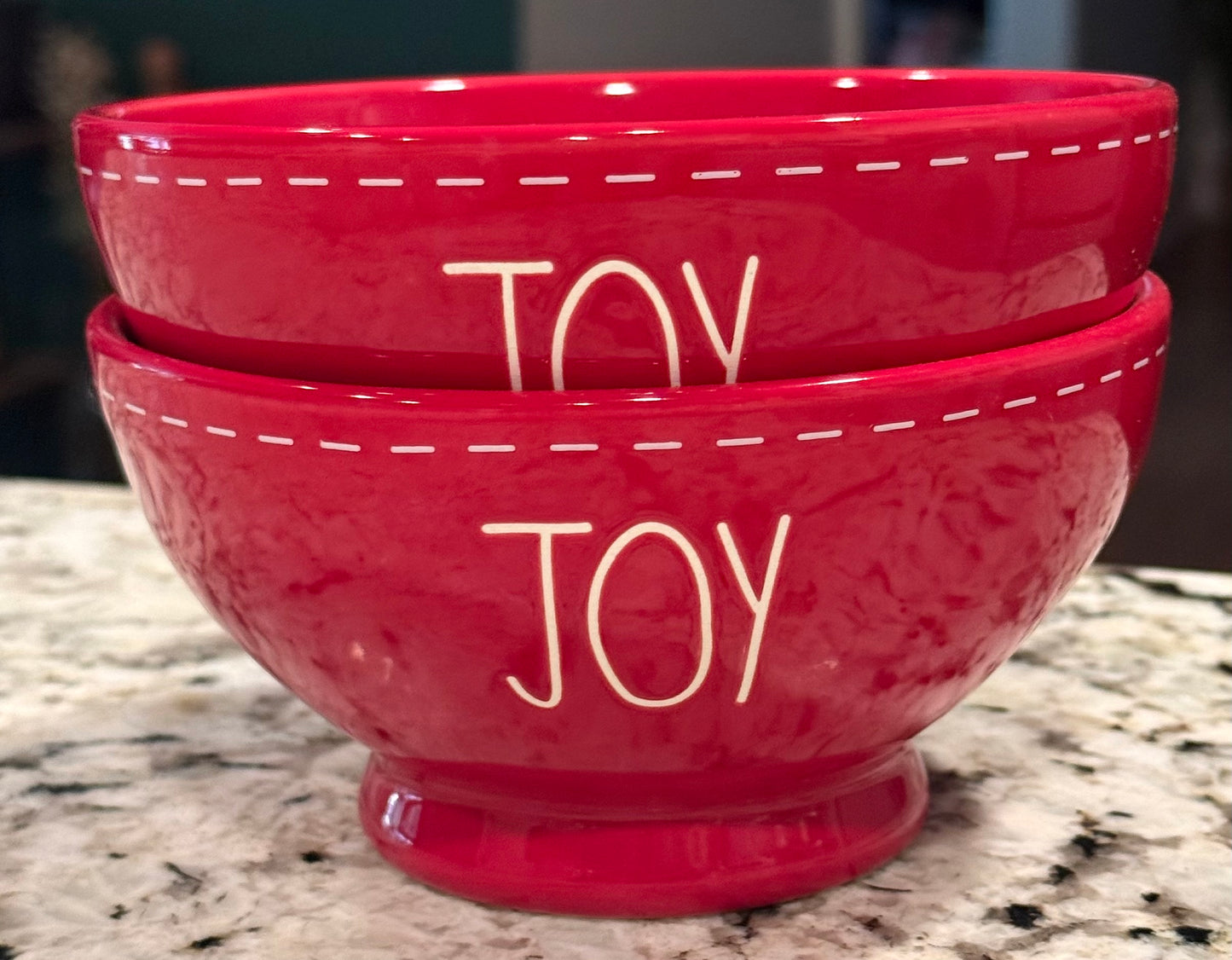 New Rae Dunn red stitch ceramic Christmas bowl set JOY