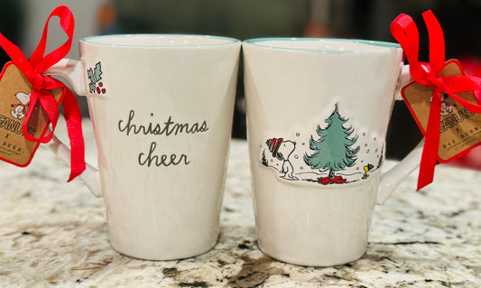 New Rae Dunn x Peanuts Snoopy ceramic Christmas coffee mug CHRISTMAS CHEER