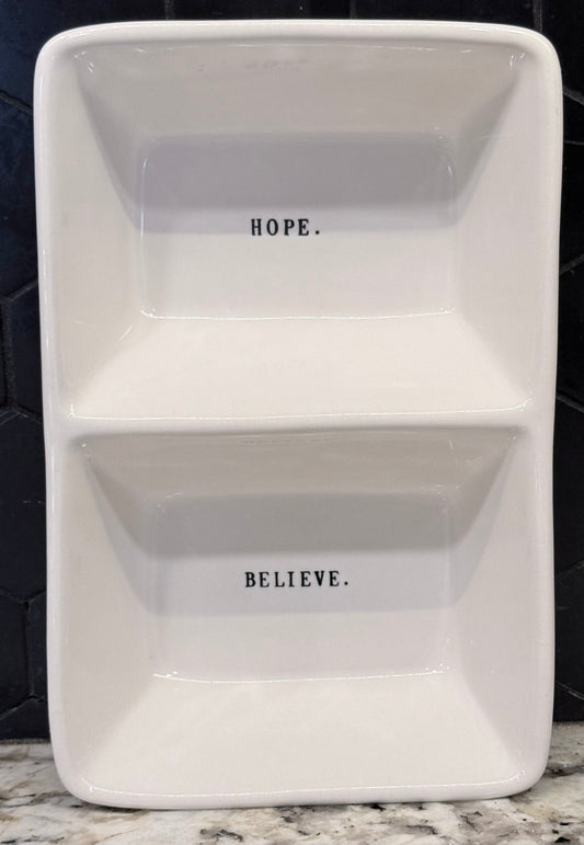 Rae Dunn white ceramic HOPE. BELIEVE. trinket tray storage holder