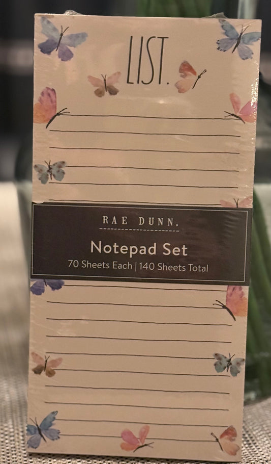New Rae Dunn 2-pack stationary notepad set NOTES/TO-DO butterfly print