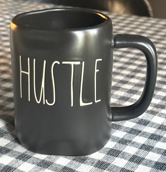 New Rae Dunn black ceramic coffee mug HUSTLE
