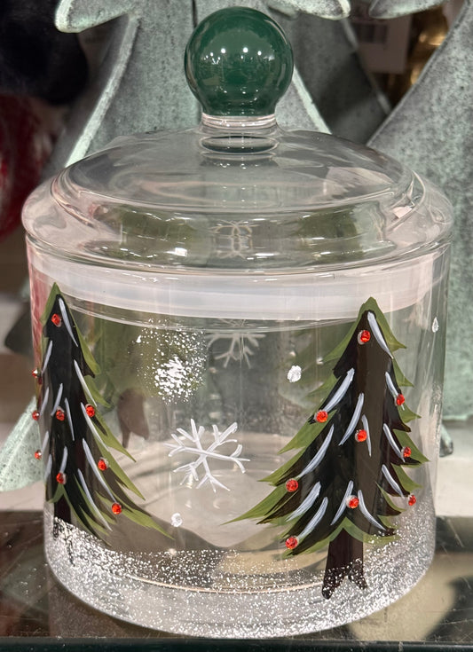 New 6” glass Christmas tree candy storage jar