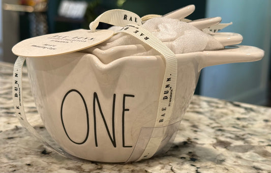 New Rae Dunn white ceramic handled measuring cup set