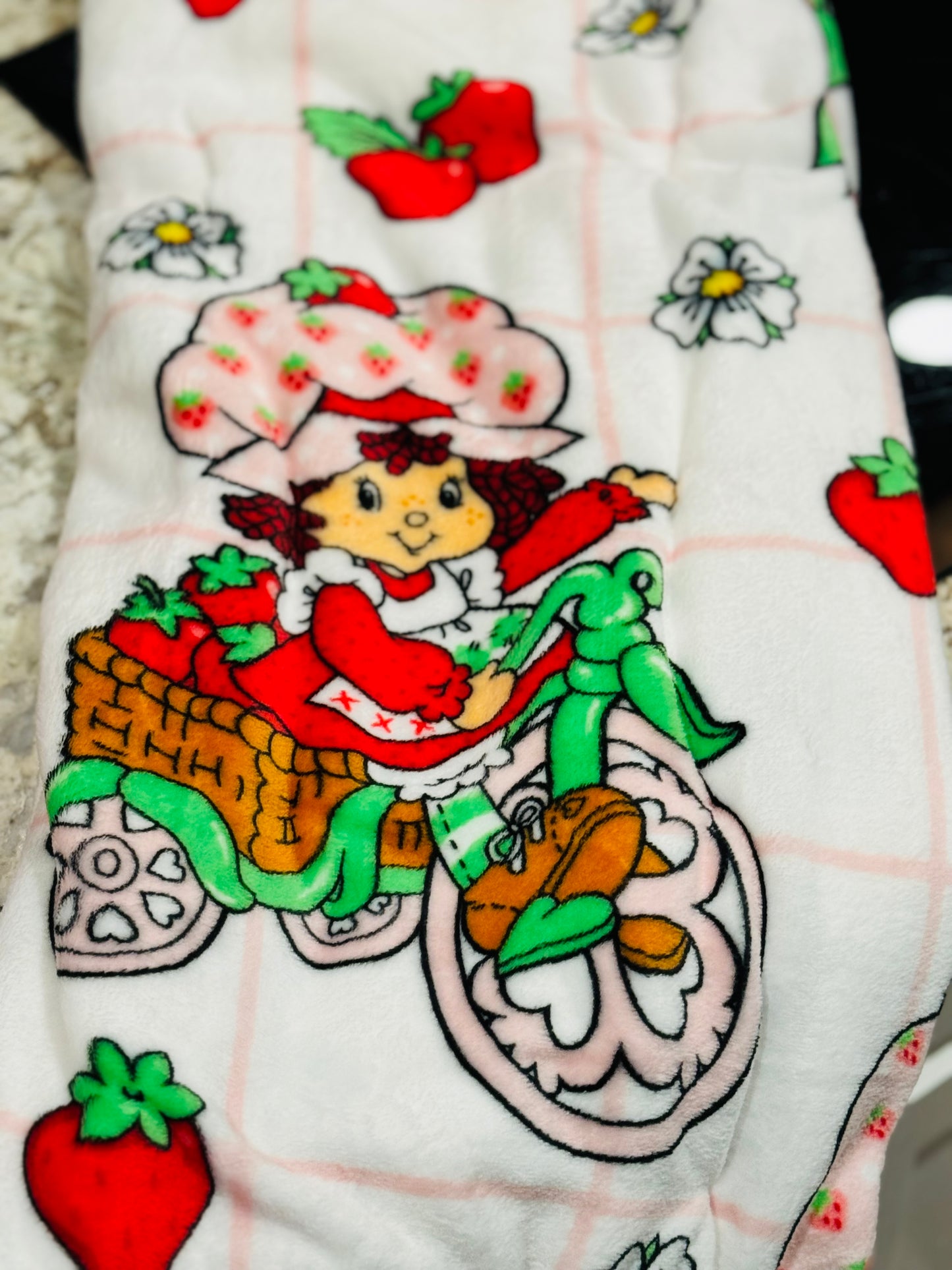 New Strawberry Shortcake plaid plush throw blanket 50x70