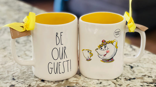 New Rae Dunn x Beauty and The Beast collection BE OUR GUEST! ceramic coffee mug