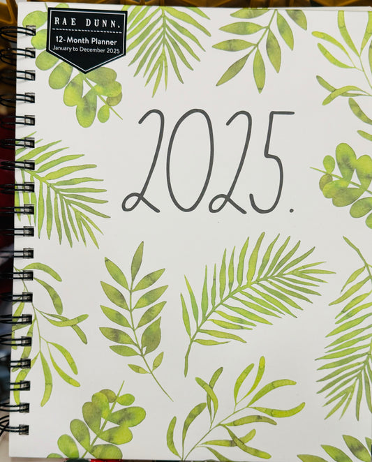 New Rae Dunn 2025 Planner green leaf print spiral hardback