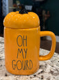 New Rae Dunn mustard ceramic pumpkin topped coffee mug OH MY GOURD