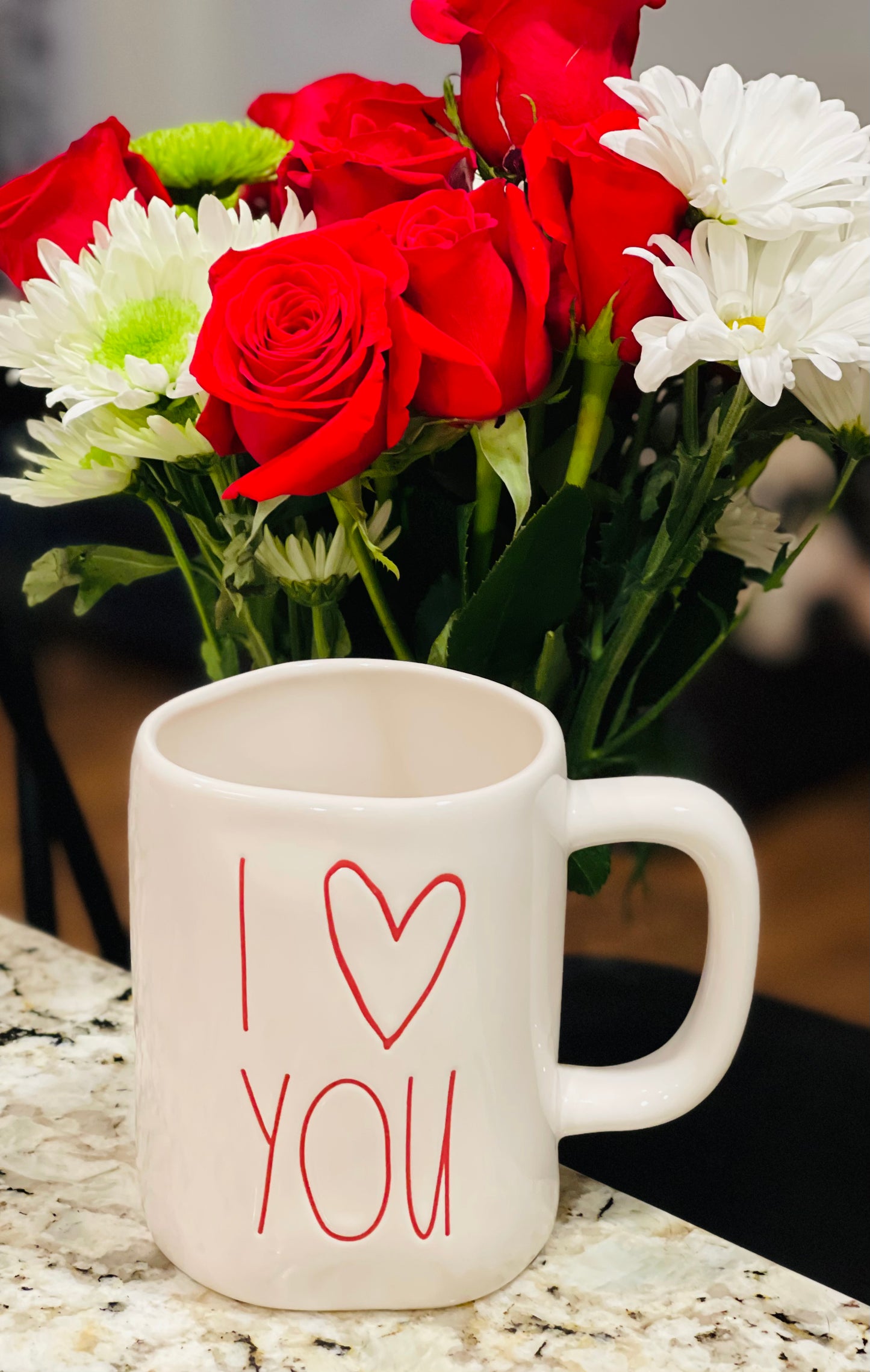 New Rae Dunn white ceramic heart print Valentines Day coffee mug I LOVE YOU