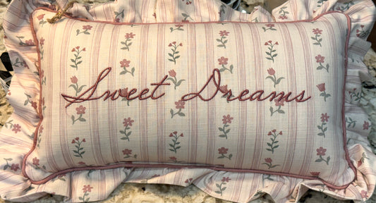 New pink floral 9x16 throw pillow ruffled edge decor SWEET DREAMS
