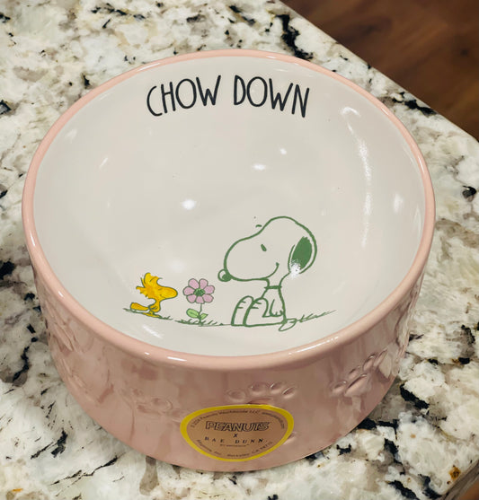 New Rae Dunn x Peanuts Snoopy line ceramic food bowl CHOW DOWN