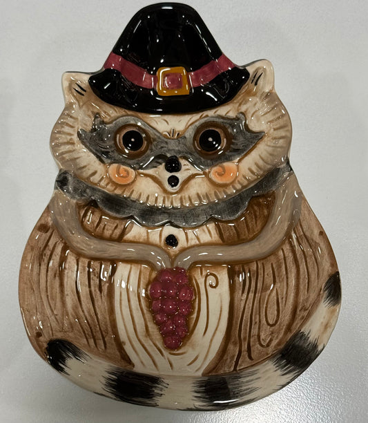New release Joanna Parker ceramic fall grapevine critter raccoon snack plate