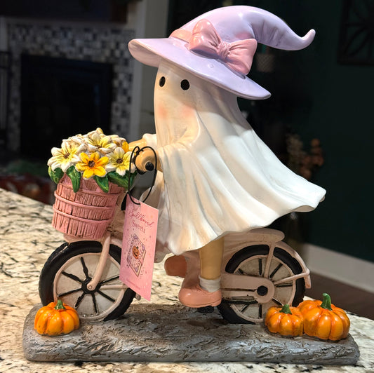 New Spellbound Sweets resin ghost flower bike basket Halloween pumpkin decor 10.5x10.2”