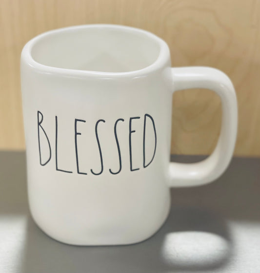 New Rae Dunn white ceramic BLESSED coffee mug