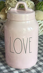 New Rae Dunn pink ceramic coffee mug 8” Canister LOVE