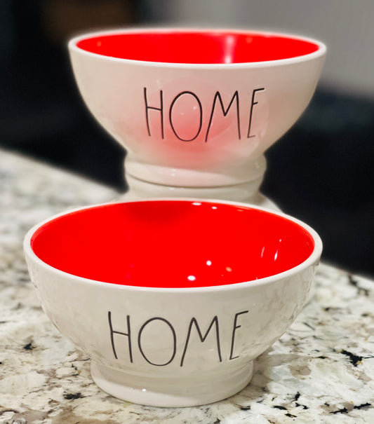 Rae Dunn white ceramic 2-piece gently used HOME bowl set