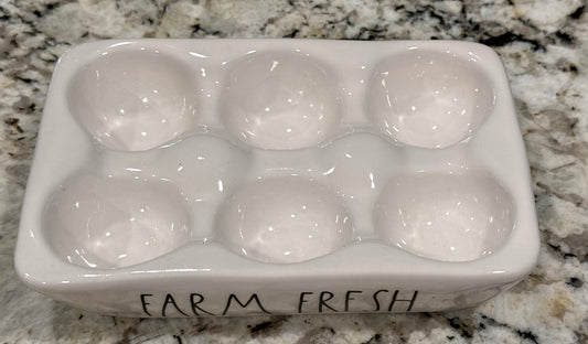 New Rae Dunn white ceramic FARM FRESH egg holder