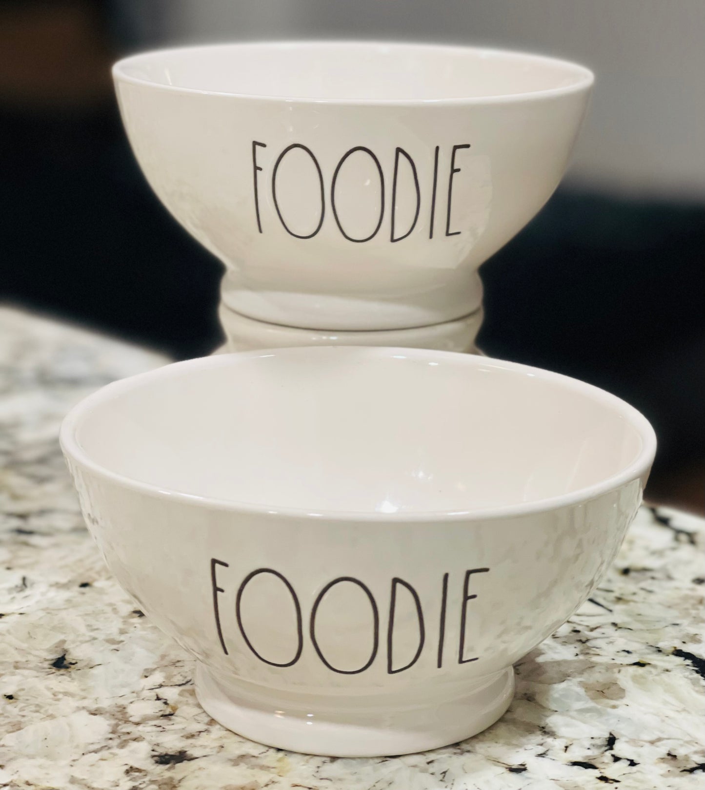 Rae Dunn white ceramic 2-piece gently used FOODIE bowl set