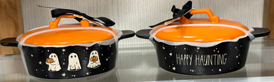 New Rae Dunn ceramic Halloween baking dish HAPPY HAUNTING