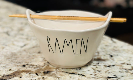 New Rae Dunn white ceramic RAMEN bowl with chopstick set