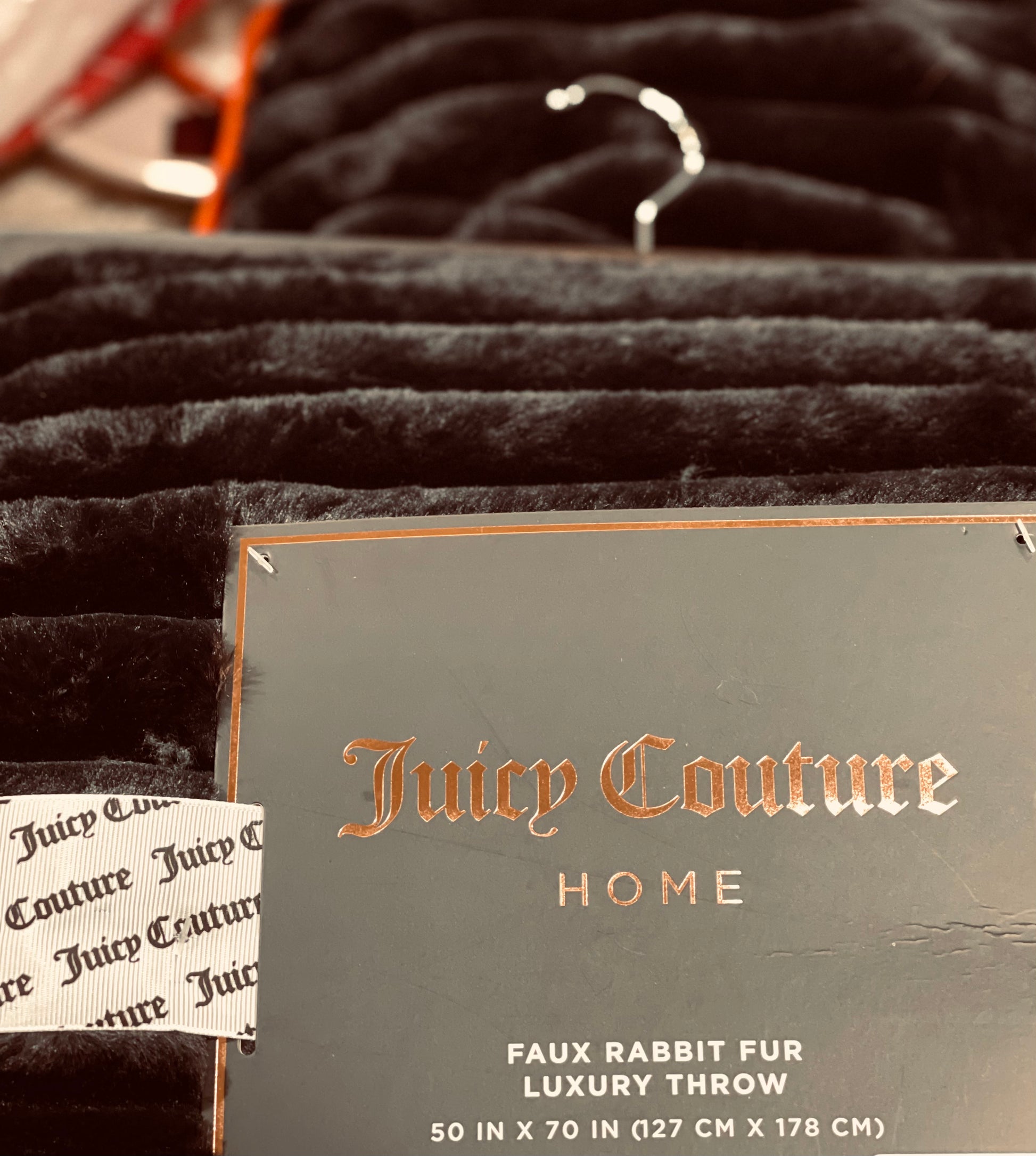New luxurious Juicy Couture black faux rabbit fur throw blanket