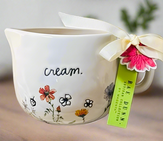New Rae Dunn ceramic floral CREAM pitcher