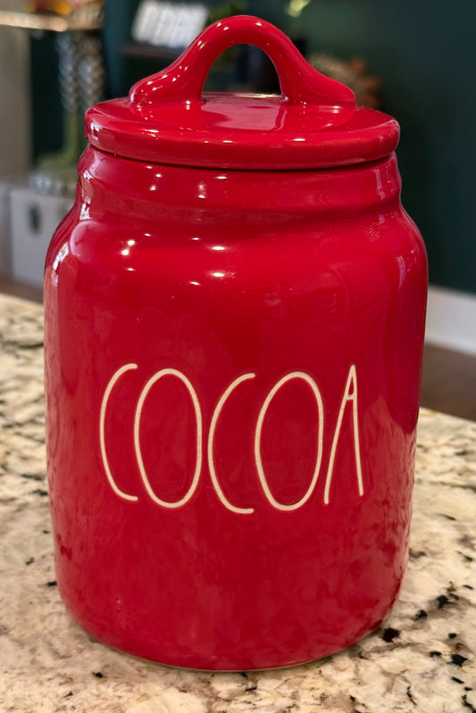 New Rae Dunn red ceramic COCOA Christmas canister 6”