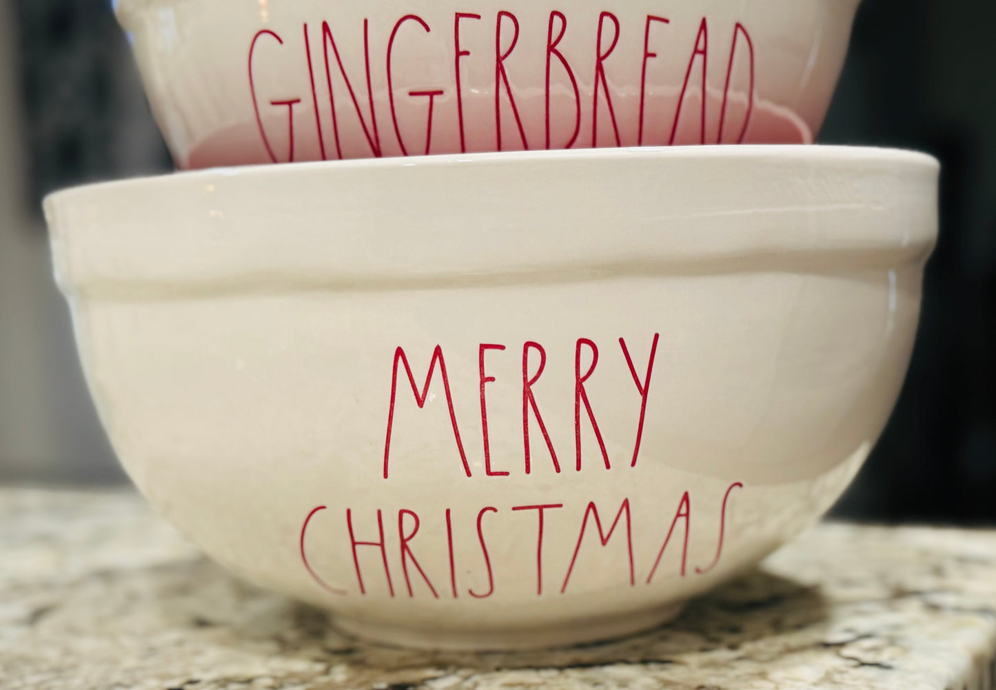 New Rae Dunn 2-piece ceramic Christmas holiday mixing bowl set GINGERBREAD & MERRY CHRISTMAS