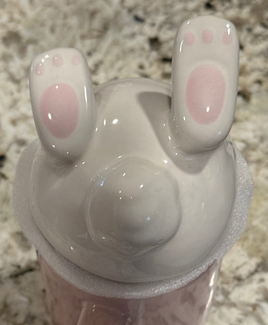 New Rae Dunn pink BUNNY BUNS ceramic coffee topper mug