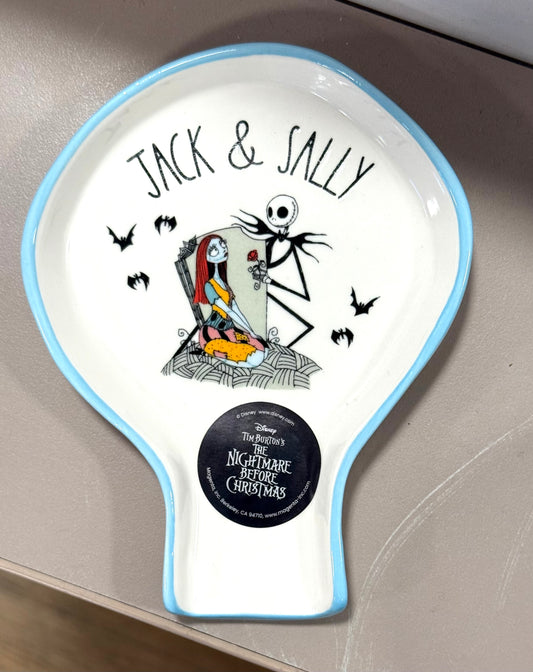 New Rae Dunn x Nightmare before Christmas ceramic Halloween spoon rest JACK AND SALLY