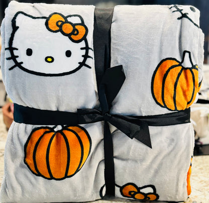 New Hello Kitty Twin size fall pumpkin blanket bedding- gray 60x90