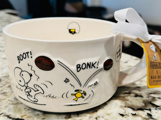 New Rae Dunn x Peanuts Charlie Brown Snoopy coffee mug FOOTBALL 🏈 SEASON