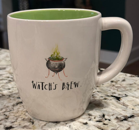 New Rae Dunn white ceramic Halloween caldron coffee mug WITCH’S BREW