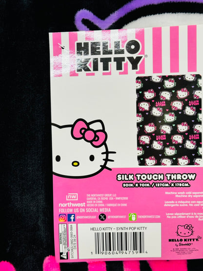 New Hello Kitty black plush heart throw blanket 50x70