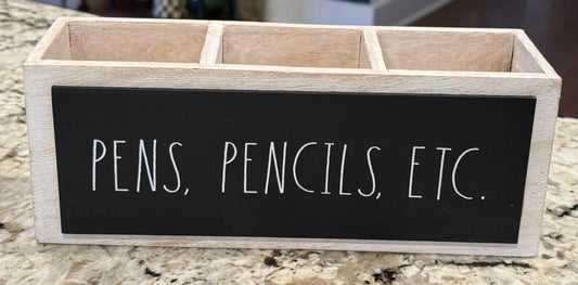 New Rae Dunn white wood storage box PENS/PENCILS/ECT. 10x3x4.5