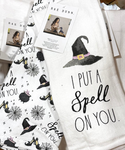 New Rae Dunn Halloween kitchen dish towel set I PUT A SPELL ON YOU (3)