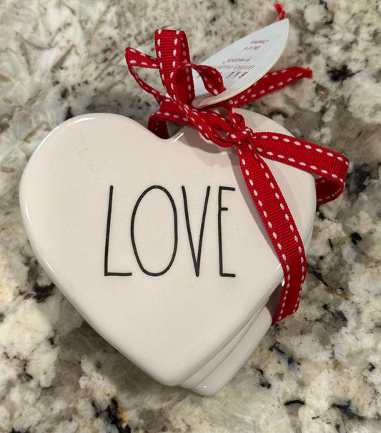 New Rae Dunn white ceramic 4-piece LOVE heart coaster set
