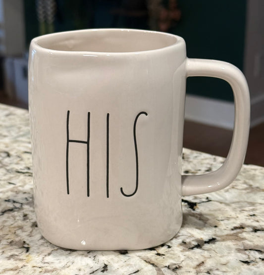 New Rae Dunn white ceramic coffee mug HIS