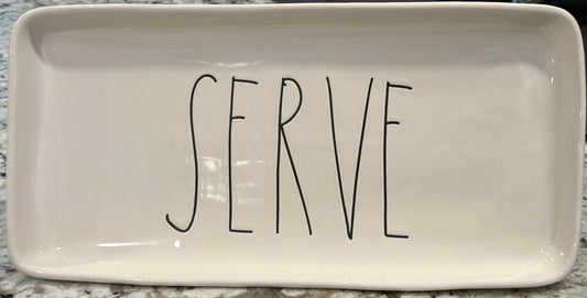 Rae Dunn ceramic SERVE serving platter  -M stamped vintage 15x7