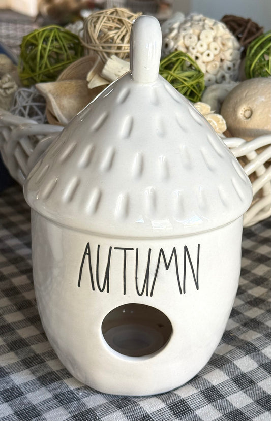Rae Dunn white ceramic acorn birdhouse AUTUMN