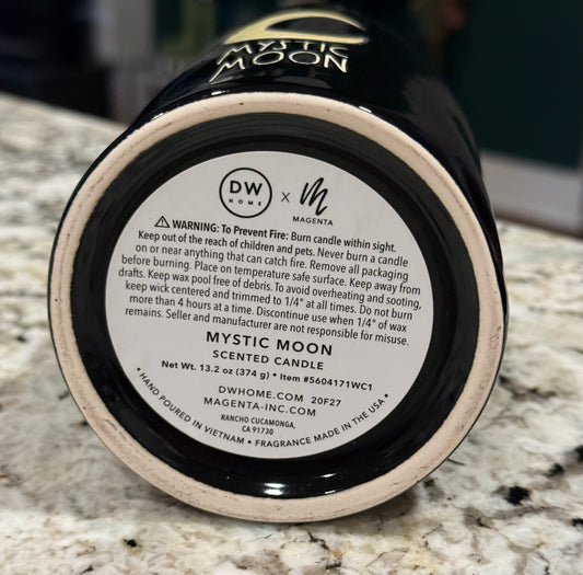 New Rae Dunn black iridescent ceramic Halloween candle MYSTIC MOON