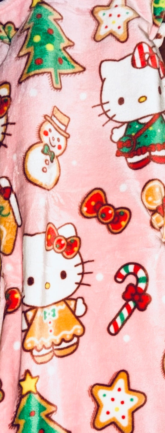 New Hello Kitty pink Christmas gingerbread house cookie tree throw blanket 60x70