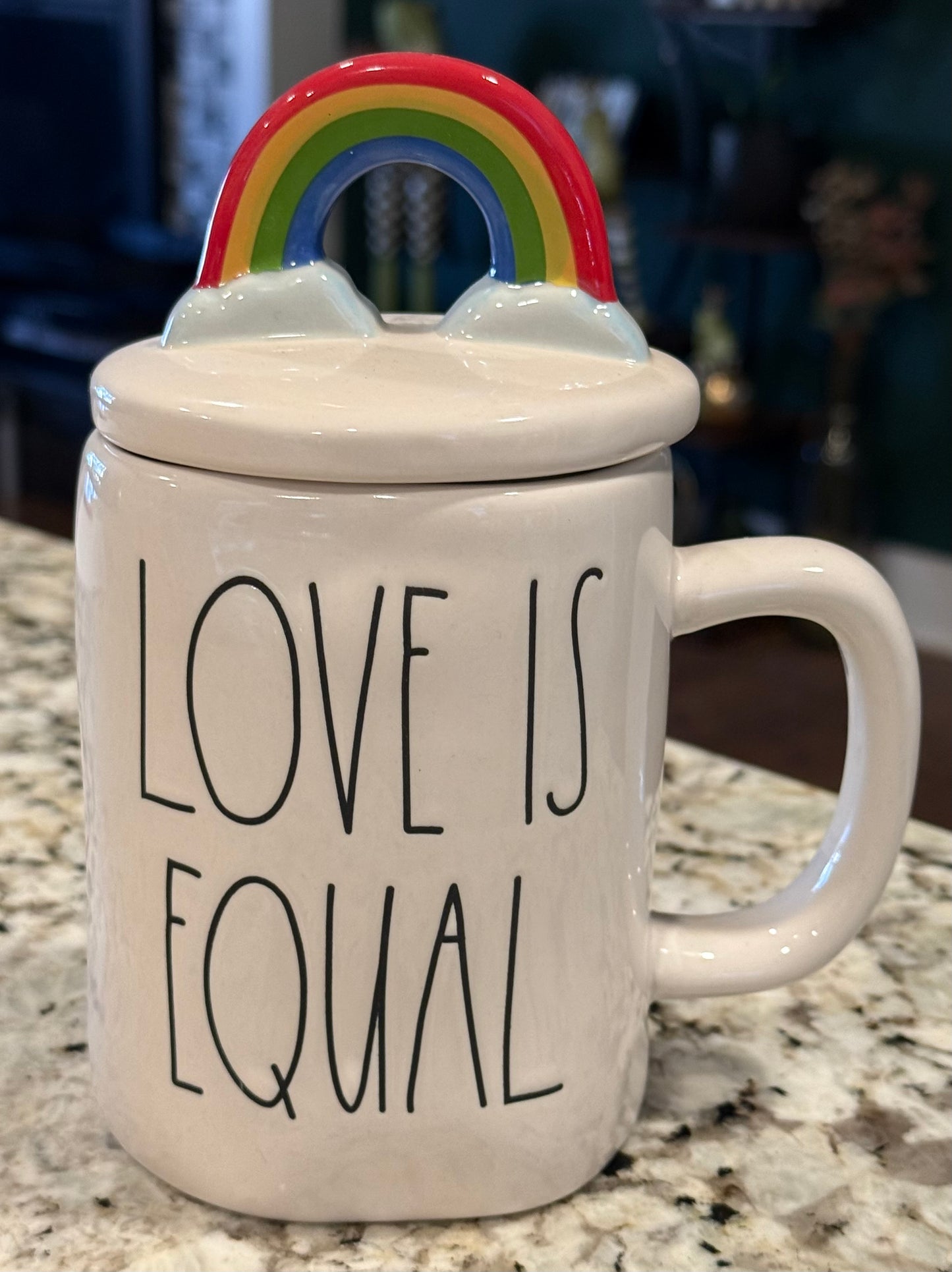 New Rae Dunn white ceramic rainbow topper mug LOVE IS EQUAL